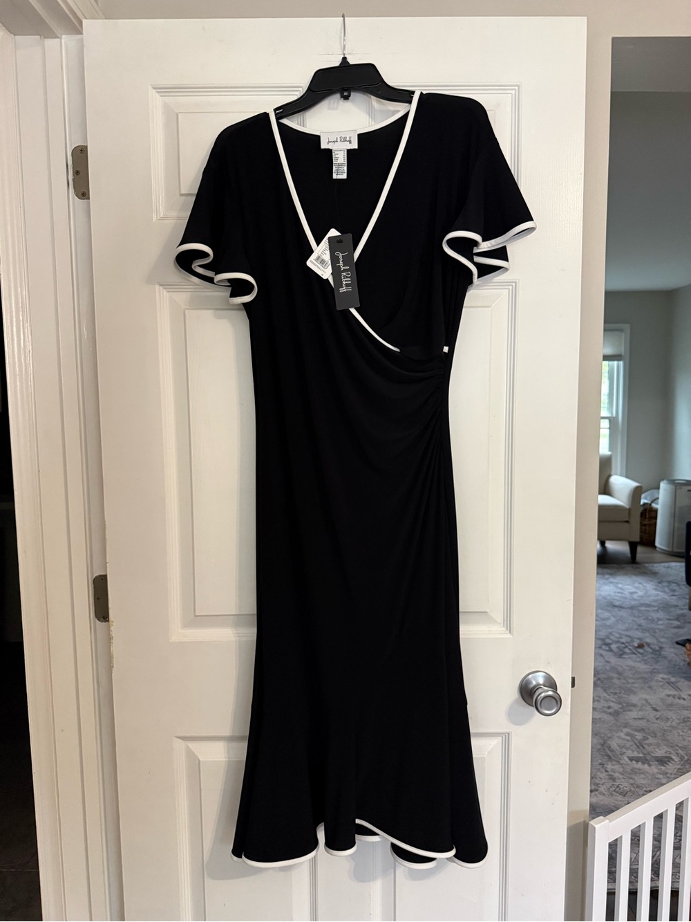 Joseph Ribkoff Black Midi Dress with White Trim